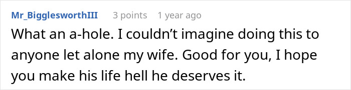 Comment expressing anger at husband refusing chemotherapy for wife and praising daughter for seeking revenge in a heated discussion.