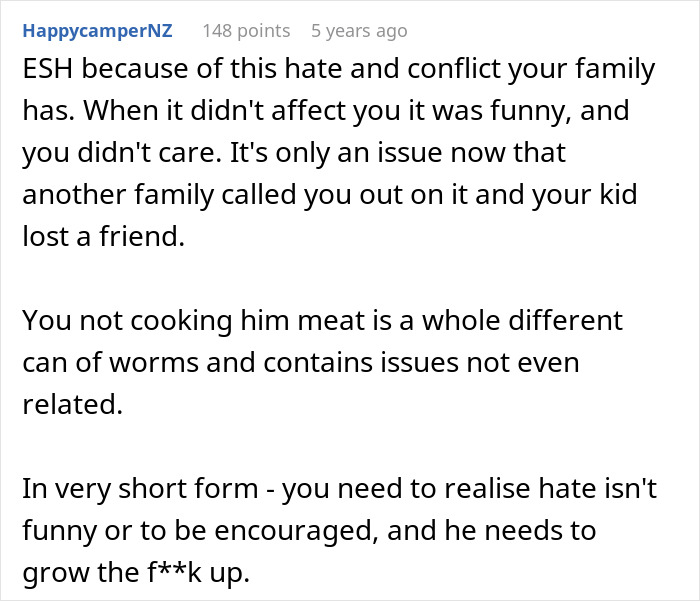 Screenshot of a comment discussing vegan-hating husband causing conflict and losing daughter&rsquo;s only friendship.