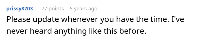 Comment text on a white background with blue username about updating and not hearing anything like this before.