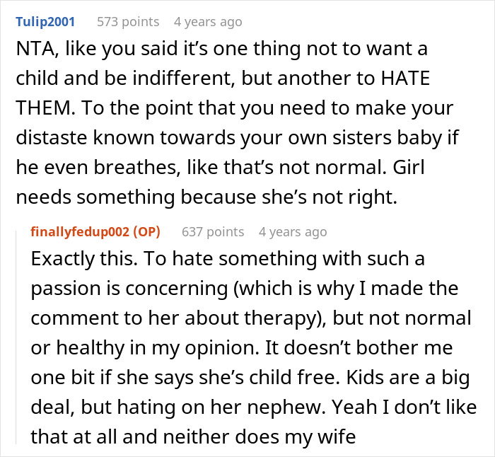 Reddit discussion about a sil baby rude relationship showing strong feelings and concerns over hatred toward a sister&rsquo;s baby.