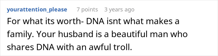 Reddit user comment defending family bonds despite MIL secretly DNA testing grandkid causing controversy online.