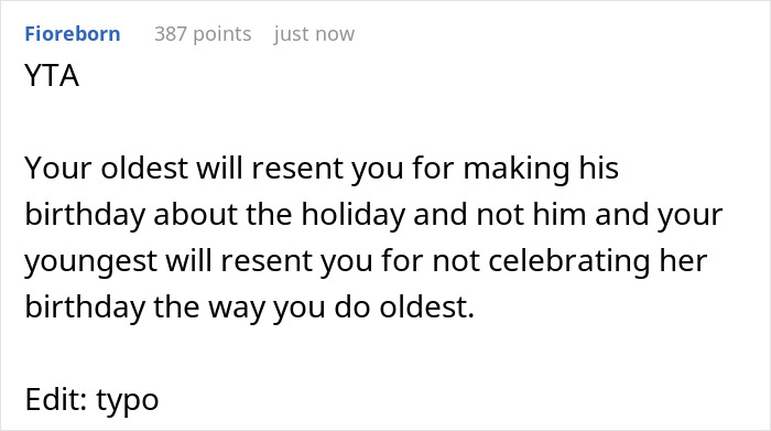 Reddit user comments on cruel dad saying kids won't remember birthdays, highlighting daughter's small party nagging mom.
