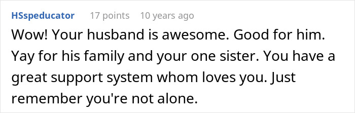 Screenshot of a supportive comment reassuring a woman facing family conflict after catching mom with her fianc&eacute;.