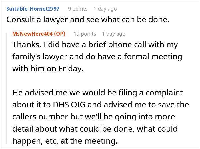 User comments discussing legal advice after woman gets detained by ICE at a parking lot for speaking in a foreign language. User comments discussing legal advice after woman gets detained by ICE at a parking lot for speaking in a foreign language.