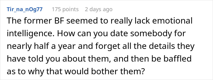 Screenshot of a Reddit comment discussing a boyfriend&rsquo;s lack of emotional intelligence in a saga of romantic indifference.