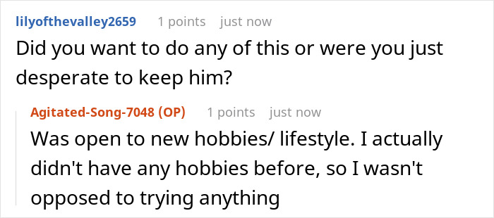 Screenshot of an online conversation where a girlfriend feels like second best after comparisons by an arrogant guy.