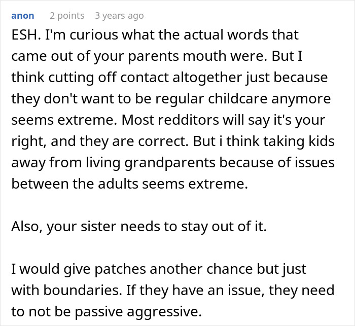 Reddit user sharing opinions on dad stopping grandparents from babysitting after hearing their true thoughts.