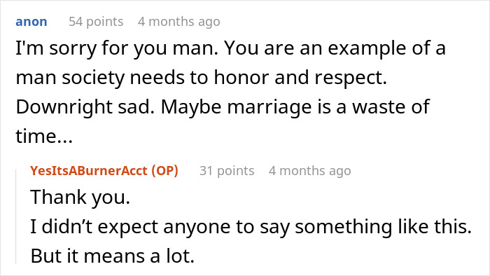 Screenshot of a Reddit conversation where a man discusses feeling crushed and uncertain about marriage after his wife suggests open marriage.