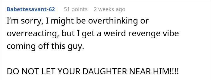 Comment expressing strong warning about a woman’s horrible feeling about her brother-in-law and protecting her daughter. Comment expressing strong warning about a woman’s horrible feeling about her brother-in-law and protecting her daughter.