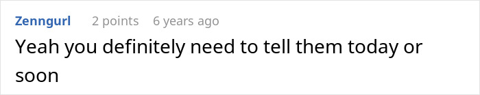 Text message conversation screenshot showing a reply about needing to tell someone today or soon. Text message conversation screenshot showing a reply about needing to tell someone today or soon.