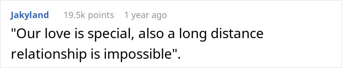Screenshot of a comment about teenage love and long distance relationships in a parent and son discussion.