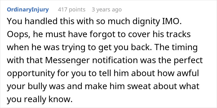 Screenshot of online comment discussing dignity and uncovering husband's affair through Messenger notification timing.