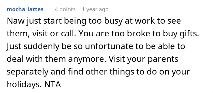 Comment suggesting avoiding family contact due to feeling brainwashed and deciding to cut ties with relatives.