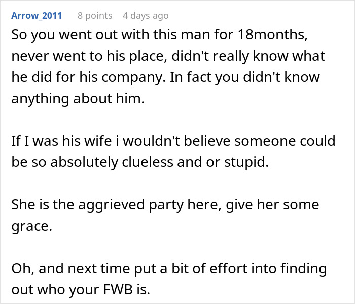 Comment discussing a woman in a complicated relationship after a text from her boyfriend&rsquo;s wife is revealed.