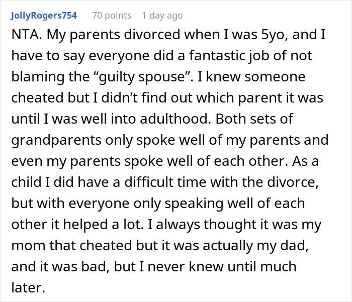 Comment discussing grandparents guilt tripping kid over parents, with dad deciding to cut them off.