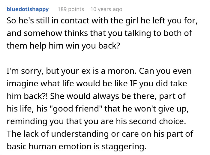 Comment criticizing a man&rsquo;s deep regret after ditching fianc&eacute;e to chase the one that got away.