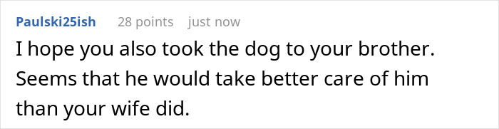 Comment on Reddit about wife missing hubby's surgery to support coworker amid divorce, husband reacts by leaving.