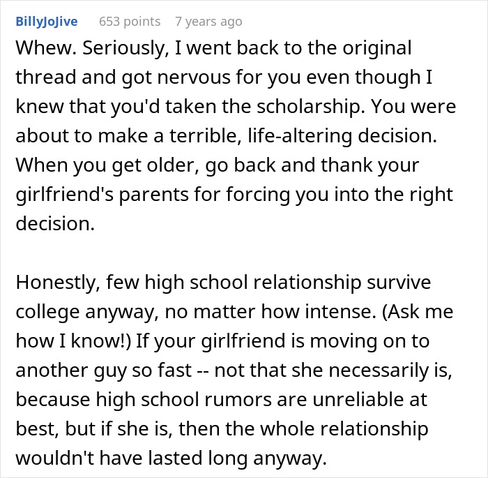 Screenshot of an online forum discussing parents refusing to let their son ruin his future over teenage love.