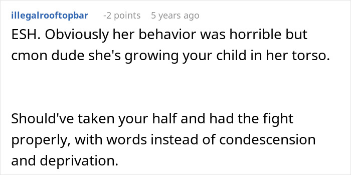 Screenshot of an online comment discussing a pregnant wife&rsquo;s cruel comment and a husband&rsquo;s hurt reaction.