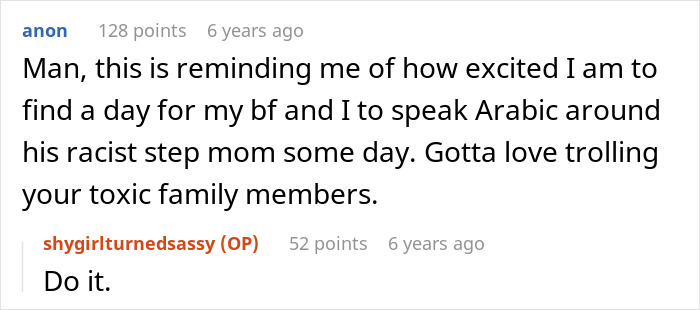 Online conversation about gave boyfriend flowers and sexist uncle, discussing family dynamics and language use.