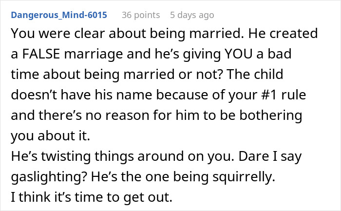 Screenshot of online comment about a woman refusing to give baby father's last name for nine years.