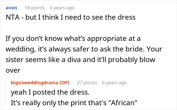 Screenshot of an online discussion about wedding outfit drama involving a guy approving attire that caused conflict.