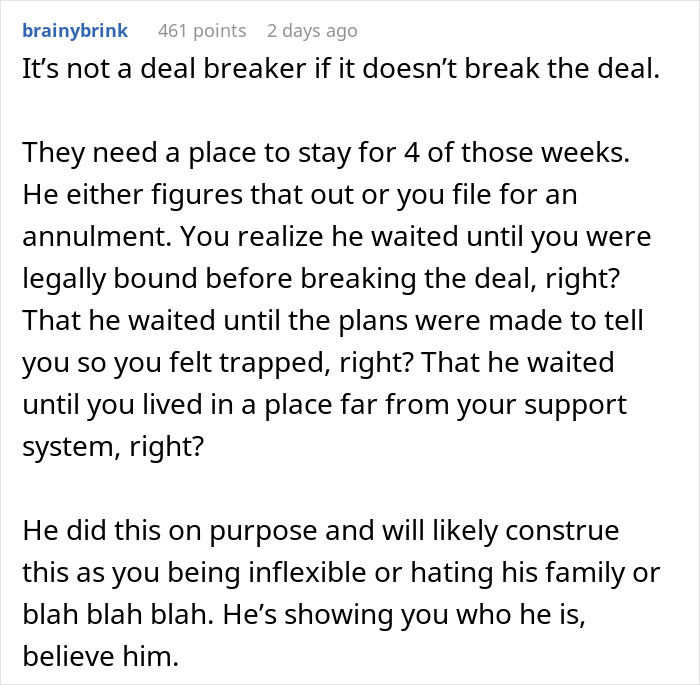 Comment discussing a wife feeling hurt and disrespected after husband approves family&rsquo;s extended stay without consulting her.