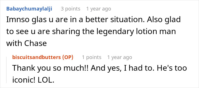 Screenshot of a social media comment where a woman shares a goofy joke revealing her husband as a horrible cheating jerk.