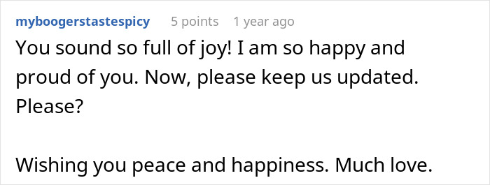 Screenshot of a heartfelt online comment expressing joy and support about a man&rsquo;s love story reconnecting with his ex.