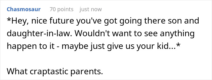 Comment criticizing grandparents for kicking young family out over toddler and medical school conflict.