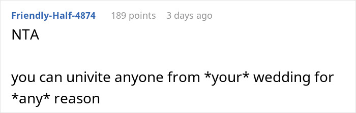 Screenshot of a forum comment discussing a woman wanting to wear a white dress to a wedding and the dress being yellow.