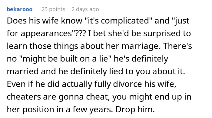 Screenshot of a Reddit comment discussing betrayal and deception in a woman&rsquo;s world after learning about her boyfriend&rsquo;s double life.