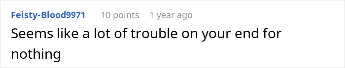 Screenshot of a Reddit comment reading seems like a lot of trouble on your end for nothing about fair parking and motorcycles.