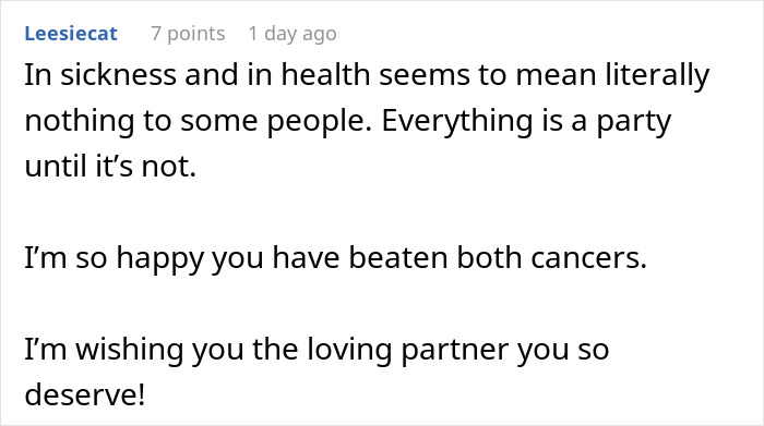 Comment about a man abandoning husband in the hardest moment, reflecting on divorce and getting a reality check. Comment about a man abandoning husband in the hardest moment, reflecting on divorce and getting a reality check.