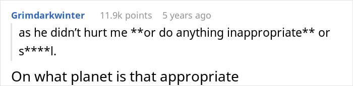 Screenshot of a social media comment discussing a creepy teen cutting step-sister&rsquo;s hair with parents unconcerned.