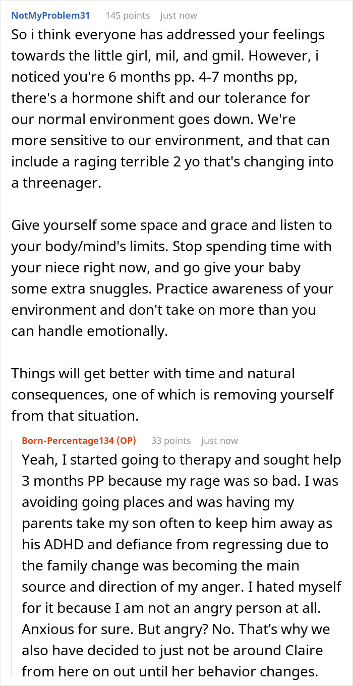 Violent niece injures 6-month-old baby, enabler family ignores victim, coddles aggressive child in tense family conflict.