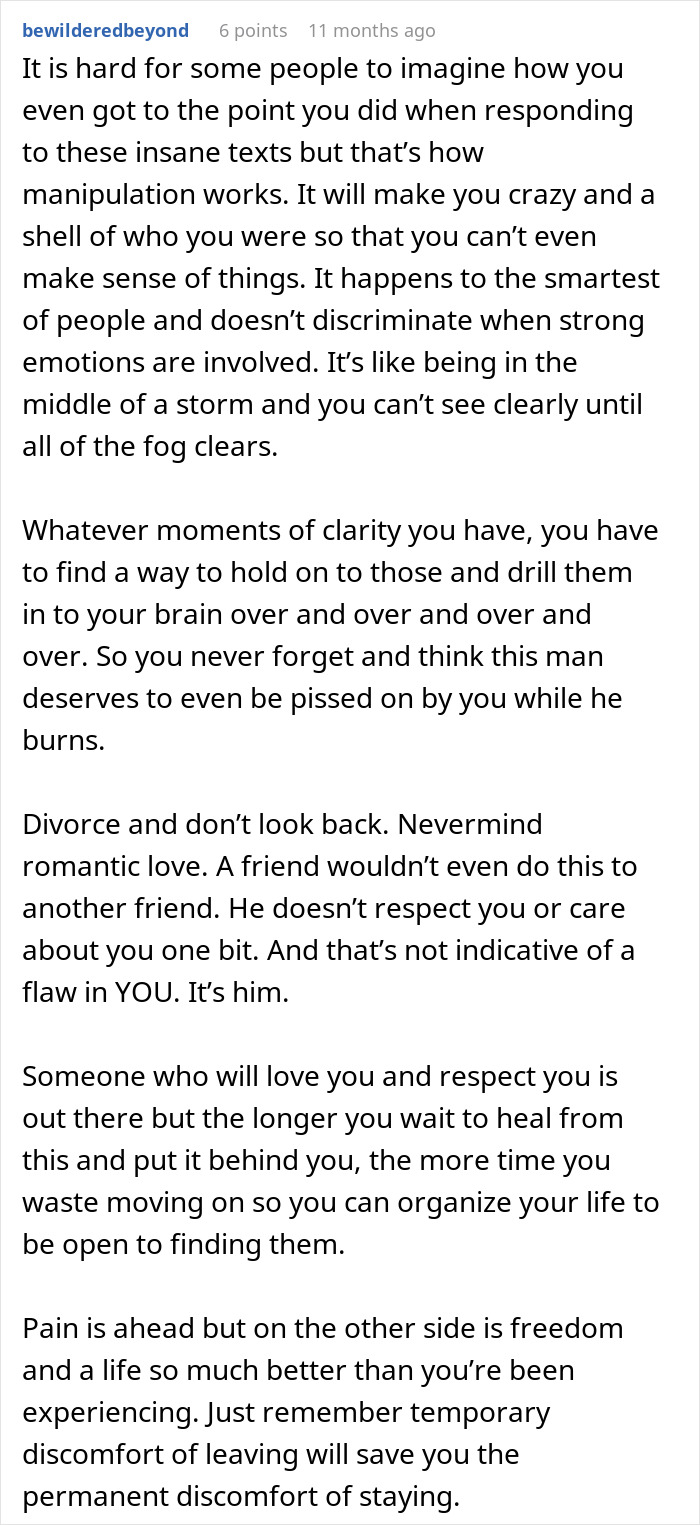 Text message exchange showing a woman confronting a married man about their relationship and manipulation issues.