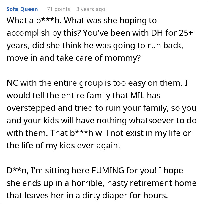Screenshot of a comment reacting strongly to MIL secretly DNA testing grandkid and family fallout.