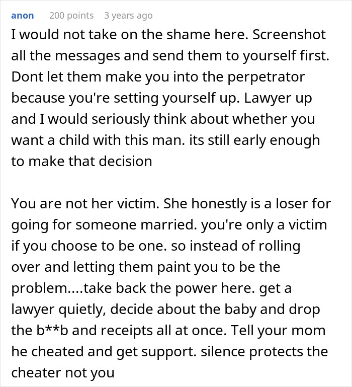 Screenshot of advice on handling husband's affair and coping with life changes after discovering infidelity.