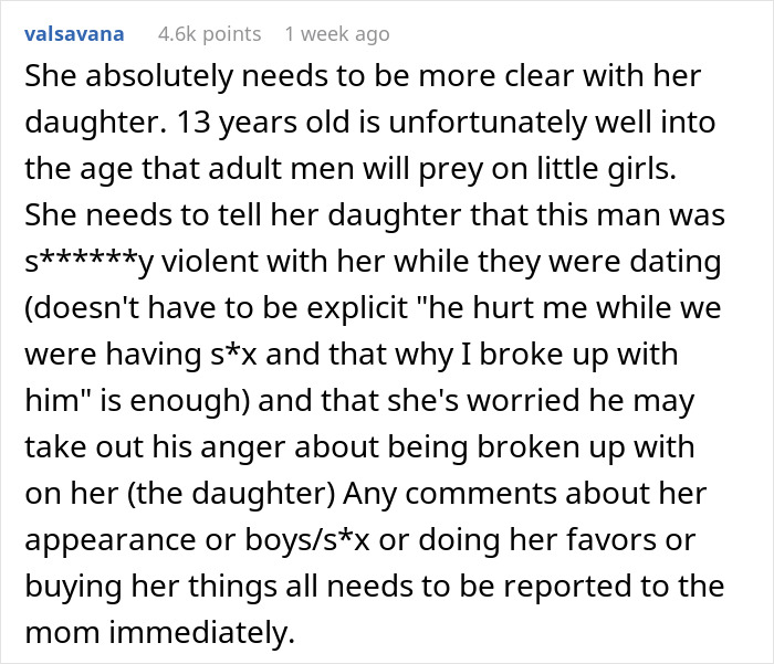 Comment warning about woman’s horrible feeling about brother-in-law, refusing to let her daughter near him for safety. Comment warning about woman’s horrible feeling about brother-in-law, refusing to let her daughter near him for safety.