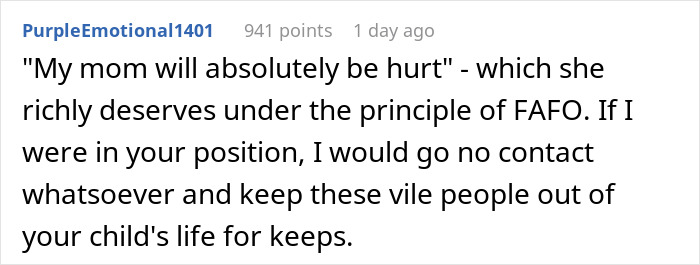 Comment from PurpleEmotional1401 discussing changing baby name secretly pregnant and keeping toxic people away from child's life.