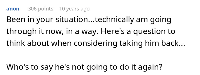 Screenshot of an online comment about regret and relationships, illustrating man falling into deep regret after ditching fianc&eacute;e.