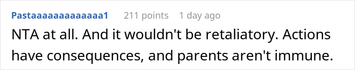 Comment on social media post expressing no retaliation in changing baby name secretly pregnant discussion, with 211 points.