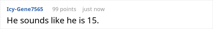 Screenshot of an online comment stating &ldquo;He sounds like he is 15&rdquo; in a casual forum discussion.
