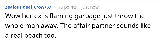 Comment discussing a husband wanting to father his ex's child, expressing strong disapproval and calling the ex a*****e.