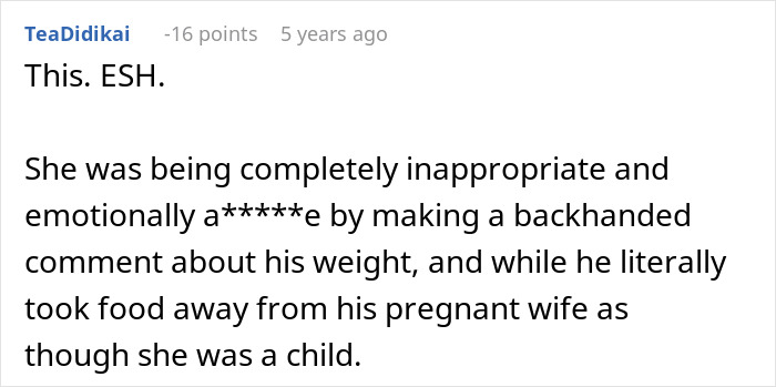 Screenshot of an online comment discussing hurtful behavior between a pregnant wife and her husband.
