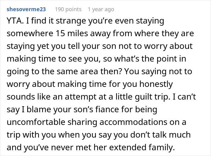 Screenshot of an online comment discussing MIL planning a spite trip after rejection and the resulting tension with the DIL.