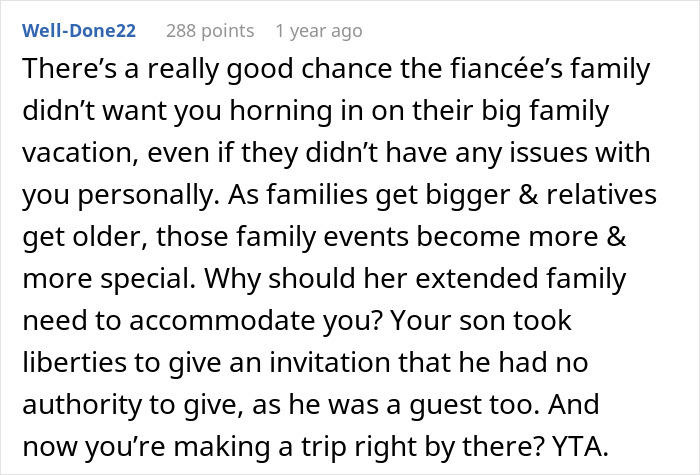 Screenshot of a Reddit comment discussing a MIL planning a spite trip after her son and DIL reject her, causing DIL&rsquo;s anger.