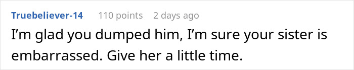 Comment expressing support for ending a relationship after a damaging comment to girlfriend&rsquo;s teen sister.