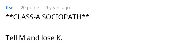 Screenshot of a social media comment calling someone a class-A sociopath related to cheating and secrets exposed.